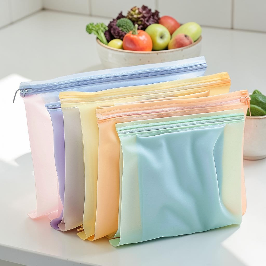 Agld Reusable Silicone Food Storage Bags (6-Piece Set) - Leakproof Eco-Friendly Preservation Bags